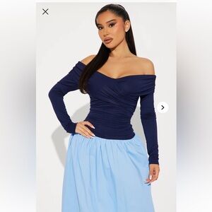 Elegant Off-Shoulder Navy & Baby Blue Dress Sz 1X NWT